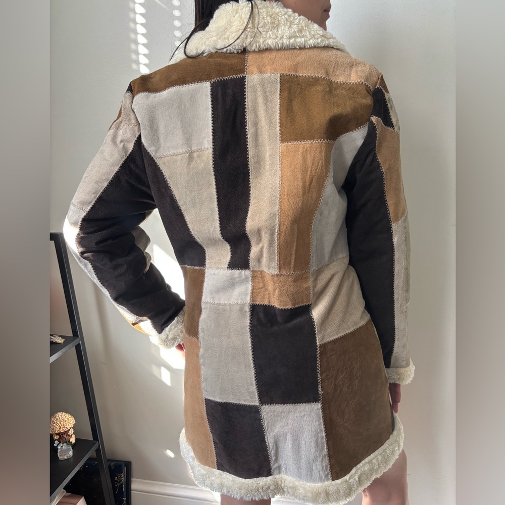 Y2K Tan Brown Suede Patchwork Jacket Leather Indi… - image 6